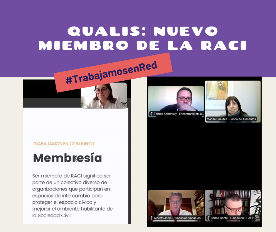Imagen, Qualis: nuevo miembro de la RACI. Debajo, captura de pantalla de una diapositiva de membresía y de los participantes de la reunión