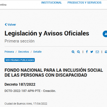 Creación del Fondo Nacional para la Inclusión Social de las Personas con Discapacidad (FONADIS)