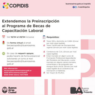 COPIDIS: EXTENDEMOS LA PREINSCRIPCIÓN AL PROGRAMA DE BECAS DE CAPACITACIÓN LABORAL
